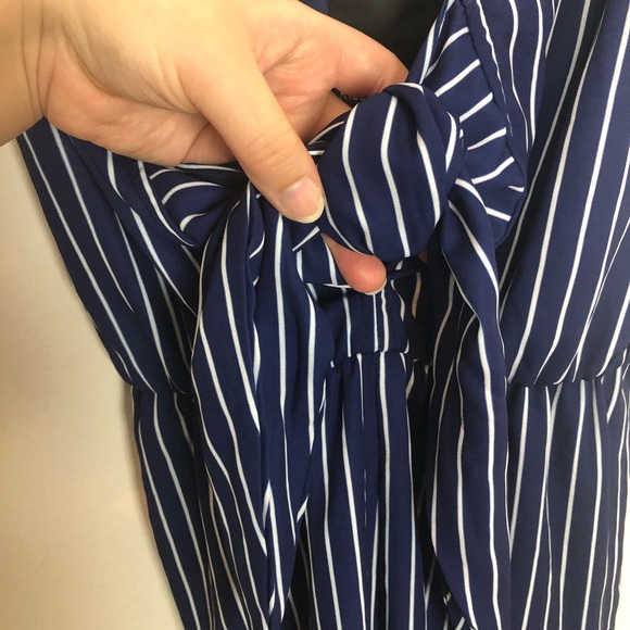 REVOLVE Rise of Dawn Stripped Blue Ruffle Romper - Picture 5 of 14